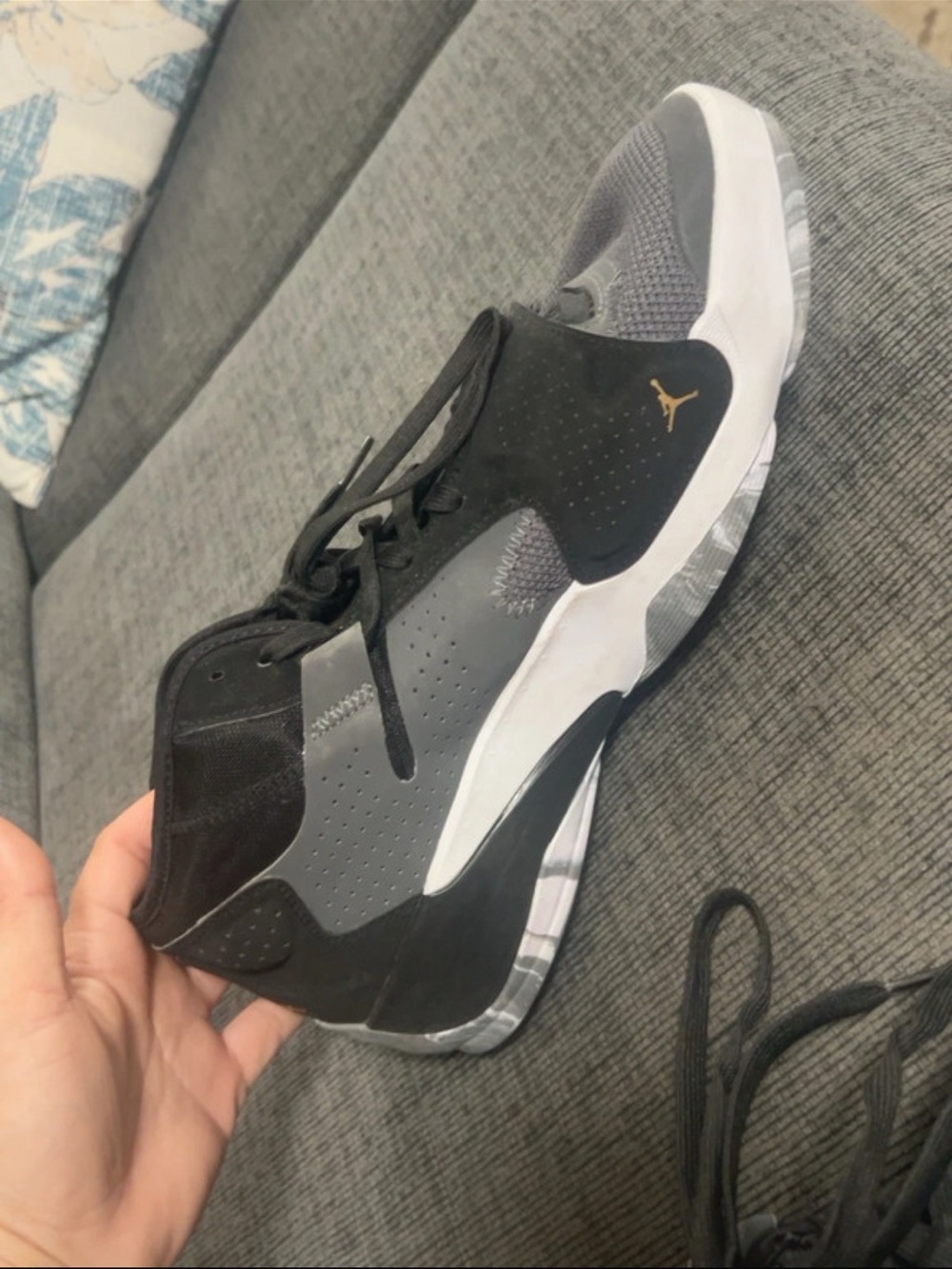 Jordan Men’s Mid-Top Basketball Shoes - Gray/Black with Gold Jumpman